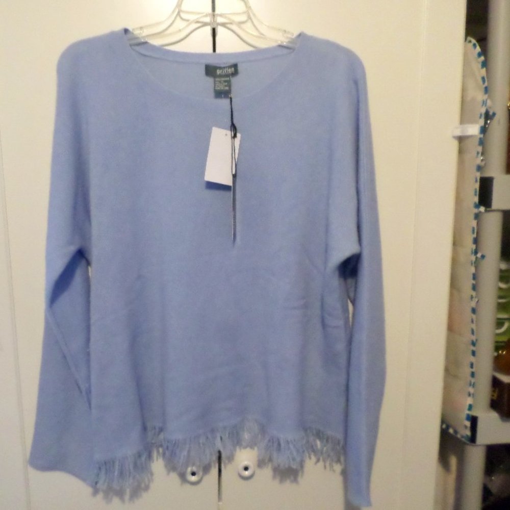 Griffen Cashmere Fringed Hem Pullover Sweater NWT XL